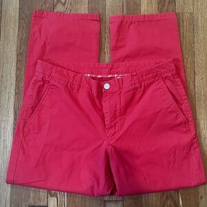 Bonobos Mens Red Straight Fit Washed Chino Pants Size 36x32 Slash Pocket Casual